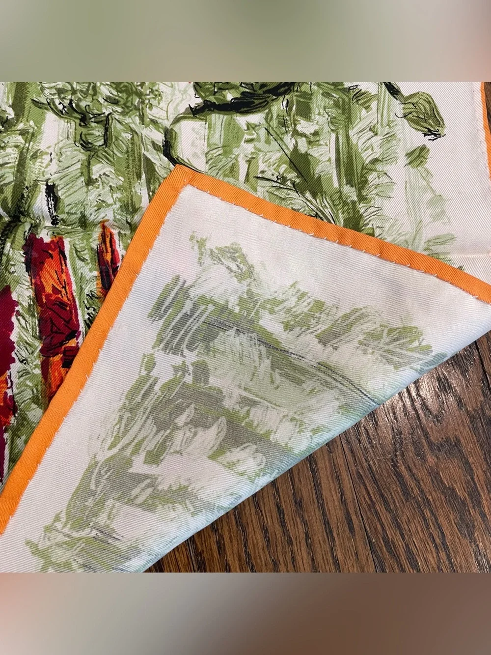 VINTAGE White Green Pink Silk Floral Print Square Scarf